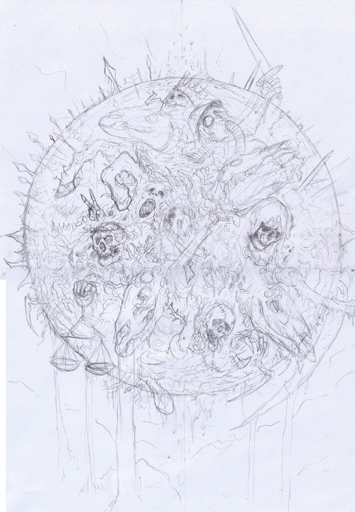 Pencil sketch for Envig - Eskatos artwork.